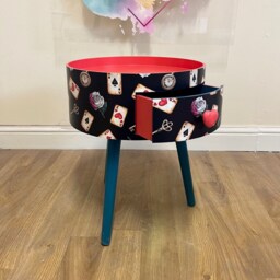 Black & Red Bedside Table , Alice in Wonderland Inspired Nightstand, Queen Of Hearts Design Black White . Tarot Cards Side - thumbnail 2