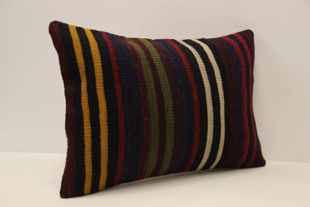 Vintage Turkish Kilim Pillow Cover, Boho Throw Cushion - 14x20 In - image 1