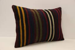 Vintage Turkish Kilim Pillow Cover, Boho Throw Cushion - 14x20 In - thumbnail 1