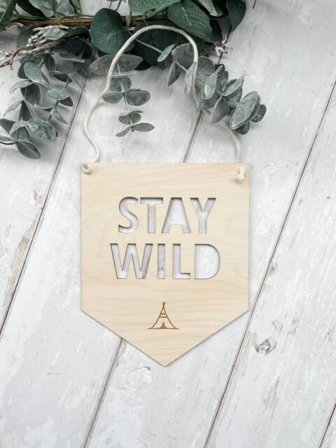 stay Wild Wall Hanging - Nursery/Play Room Decor Wooden Bunting Flag Laser Engraved UK - image 1