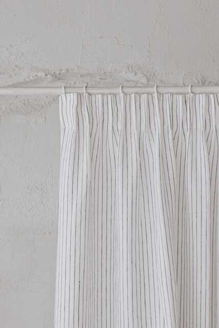 White Linen Pencil Pleat Curtain - Black Striped Drapery Panel Custom Fit For Kitchen, Bedroom, Living Room Made-To-Order Curtain - image 1