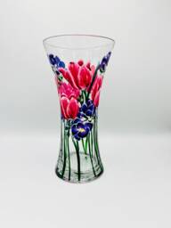 Hand Painted Vase/ Tulips & Freesia's/Glass Tulip Design - thumbnail 1