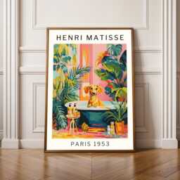 Dachshund Bathroom Wall Art Funny Matisse Style Dog Print Christmas Gift For Lovers Sausage Poster Pet Home Decor - thumbnail 1