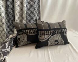 Designers Guild Pillow Cover Black & Silver Beaded Trim, Bohemian Style - thumbnail 1