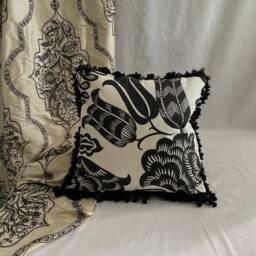 Designers Guild Pillow Cover Black & Silver Beaded Trim, Bohemian Style - thumbnail 3