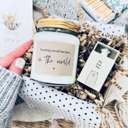 Personalised Soy Candle Gift Set Porcelain Keepsake & Note, Sending All The Love in World
