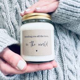 Personalised Soy Candle Gift Set Porcelain Keepsake & Note, Sending All The Love in World - thumbnail 2