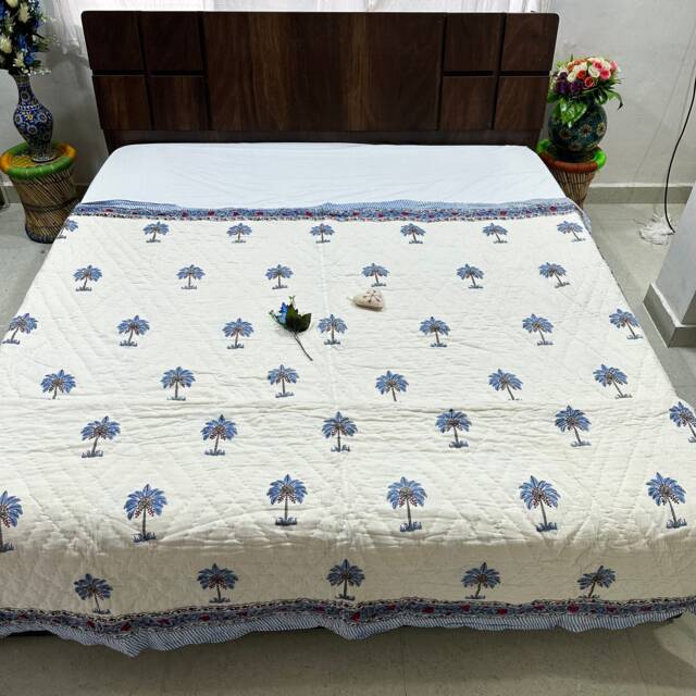 Hand Block Print Cotton Quilt Stitched Indian Bedding - image 1