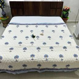 Hand Block Print Cotton Quilt Stitched Indian Bedding - thumbnail 1