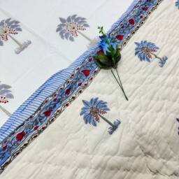 Hand Block Print Cotton Quilt Stitched Indian Bedding - thumbnail 4