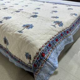 Hand Block Print Cotton Quilt Stitched Indian Bedding - thumbnail 3