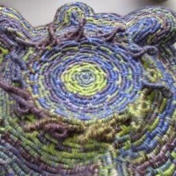 Cosmic Turtle Original Design Coiled Jute Fiber Wall Hanging - Shades Of Blue, Green, Black - Made With Wool-Free Yarn - thumbnail 3