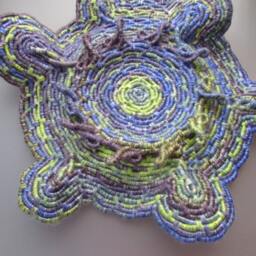 Cosmic Turtle Original Design Coiled Jute Fiber Wall Hanging - Shades Of Blue, Green, Black - Made With Wool-Free Yarn - thumbnail 2