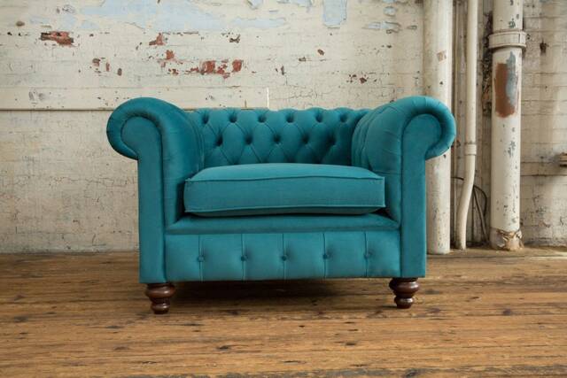Teal Blue Velvet Chesterfield Snuggle Armchair - British Handmade - image 1