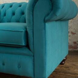 Teal Blue Velvet Chesterfield Snuggle Armchair - British Handmade - thumbnail 2