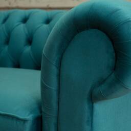 Teal Blue Velvet Chesterfield Snuggle Armchair - British Handmade - thumbnail 3