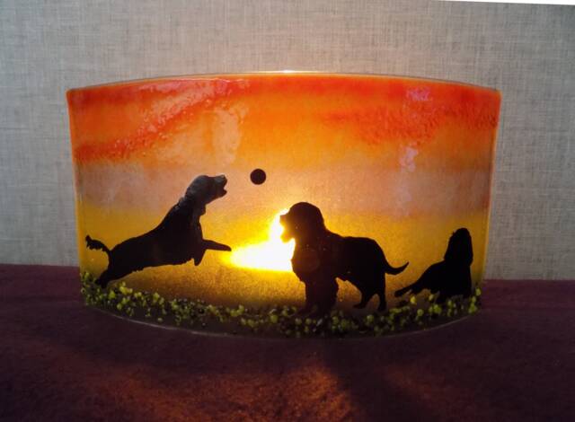 Fused Glass Springer Spaniel Tea Light Shade - Curved Candle Holder - image 1