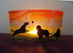 Fused Glass Springer Spaniel Tea Light Shade - Curved Candle Holder - thumbnail 1