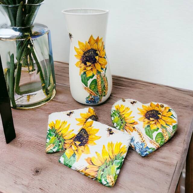 Sunflower Gift Set, Vase, Wall Art, Coasters, Themed Home Decor, For Lovers - image 1