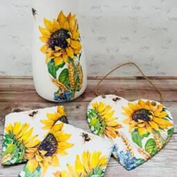 Sunflower Gift Set, Vase, Wall Art, Coasters, Themed Home Decor, For Lovers - thumbnail 2