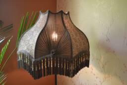 Victorian Lampshade Handmade Soil Color Fabric With Beaded Fringe - thumbnail 1