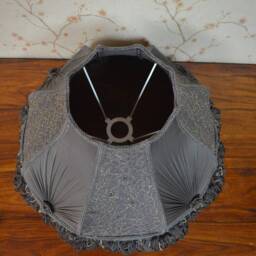 Victorian Lampshade Handmade Soil Color Fabric With Beaded Fringe - thumbnail 3