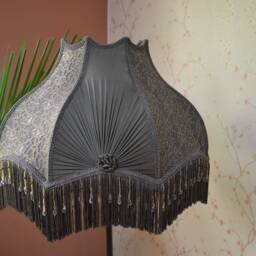 Victorian Lampshade Handmade Soil Color Fabric With Beaded Fringe - thumbnail 2