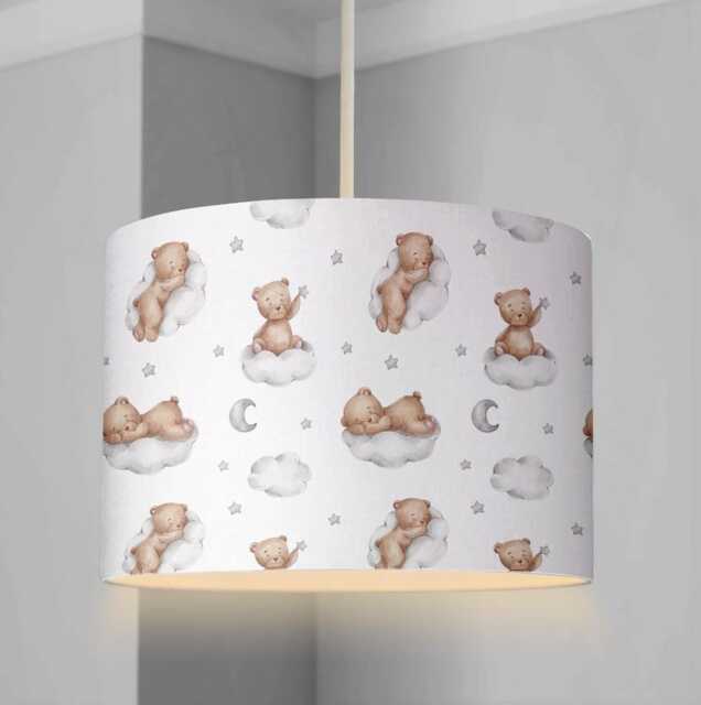 Lampshade - Nursery Ceiling Or Table Lampshade, Bears in Clouds Brown, Childrens Room Lampshade Cute Unisex Bear Decor - image 1