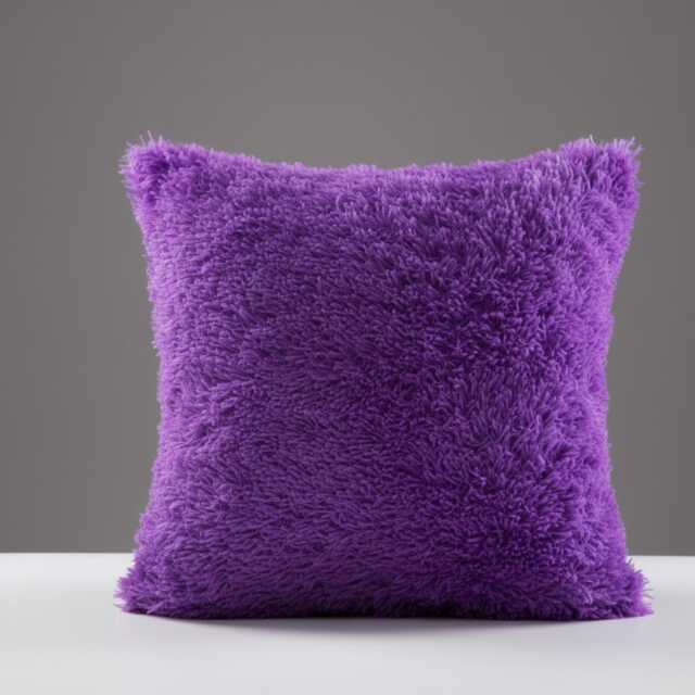 Super Soft Purple Faux Fur Teddy Bear Cushion Cover 40x40cm/16x16 - Decorative Sofa Decor Hidden Zip - image 1