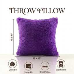 Super Soft Purple Faux Fur Teddy Bear Cushion Cover 40x40cm/16x16 - Decorative Sofa Decor Hidden Zip - thumbnail 2