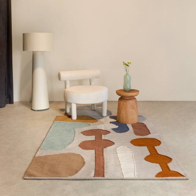 Color Block Flatwoven Wool Kilim Area Rug - Burnt Orange Beige Green Living Room Bedroom Kids Office 2x3 4x6 6x9 8x10 Modern Aesthetic - image 1