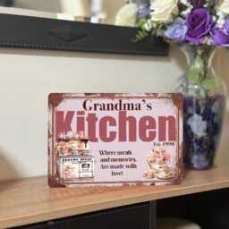 Personalised Kitchen Gift For Mum, Pink Wall Art, Birthday Women, Metal Tin Sign, Nanny Plaque, Mud Kitchen Sign - thumbnail 2