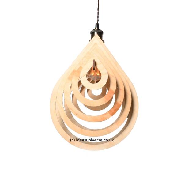 Handmade Birch Wood Teardrop Pendant Light Shade - 40cm Tall - image 1