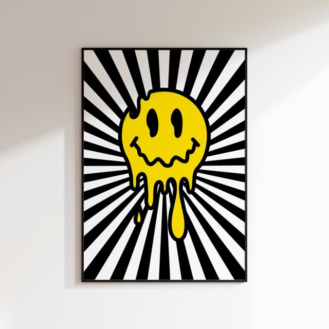 Drippy Acid Face Print - 90's Raving Music Poster Wall Art A5 A4 A3 House Bold Typographic Quote Decor - image 1