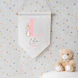 Personalised Linen Flag - Peter Rabbit Kids Bedroom Wall Decor Birthday Gift For Boy Girl New Baby Nursery Parents - thumbnail 2