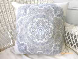 Grey & White Medallion Throw Pillow, Ronnie Gold Designer Fabric - thumbnail 1