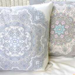 Grey & White Medallion Throw Pillow, Ronnie Gold Designer Fabric - thumbnail 2