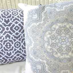 Grey & White Medallion Throw Pillow, Ronnie Gold Designer Fabric - thumbnail 4