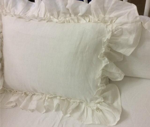 Vintage Ruffle Pillow Covers, Accented Linen Euro Sham 12x16, 16x16, 18x18, 20x20, 24x24, 26x26 Or Custom Size - image 1