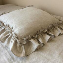 Vintage Ruffle Pillow Covers, Accented Linen Euro Sham 12x16, 16x16, 18x18, 20x20, 24x24, 26x26 Or Custom Size - thumbnail 3