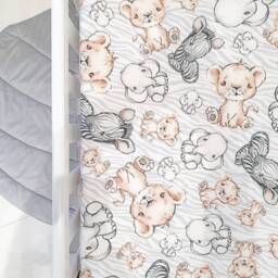 Safari Cot-Bed-Fitted-Sheet-100% Cotton, Jungle Friends, 60 X 120 cm , 70 140 cm, Ikea Bed - 80 130 - thumbnail 1