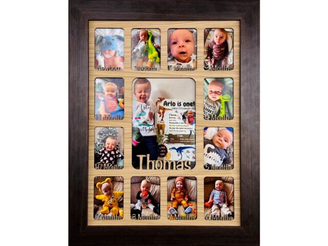 Newborn Baby 1st Year Personalised Photo Frame 1-12 Months - Dark Wood & Oak Insert - image 1