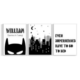 Personalised Superhero Prints, Set Of 3 Bedroom Wall Art - Decor, Boys Bedroom, Monochrome Art 576 - thumbnail 1
