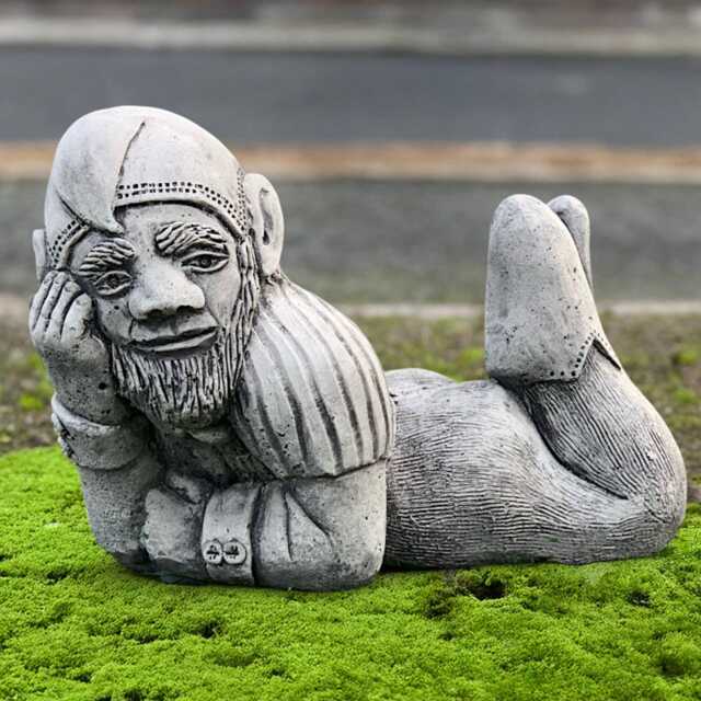 Concrete Laying Gnome Sculpture Stone Figurine Cement Statue Handmade Lawn Ornament Outdoor Patio Art Lover Gift - image 1