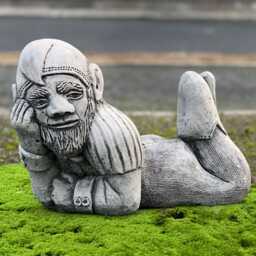 Concrete Laying Gnome Sculpture Stone Figurine Cement Statue Handmade Lawn Ornament Outdoor Patio Art Lover Gift - thumbnail 1