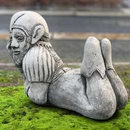 Concrete Laying Gnome Sculpture Stone Figurine Cement Statue Handmade Lawn Ornament Outdoor Patio Art Lover Gift - thumbnail 3