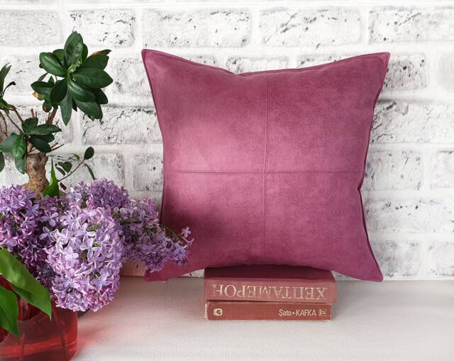Limited Edition/Orchid Purple Nubuck Look Fabric Piecewise Square Design Pillow Cover /Modern Scandinavian Homedecor-1Pcs - image 1
