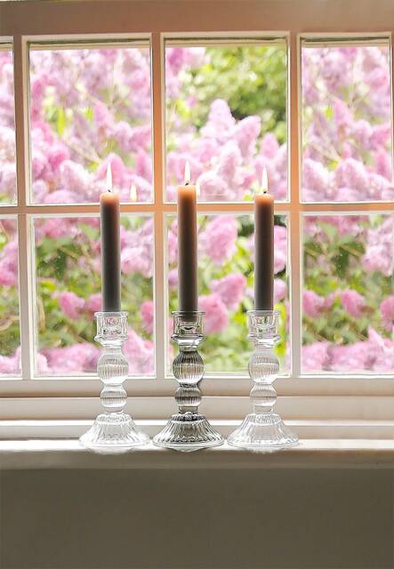Lined Glass Candlestick Holder - image 1