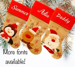 Personalised Christmas Stocking/Decoration Family Named Stockings in Red & Brown - thumbnail 1