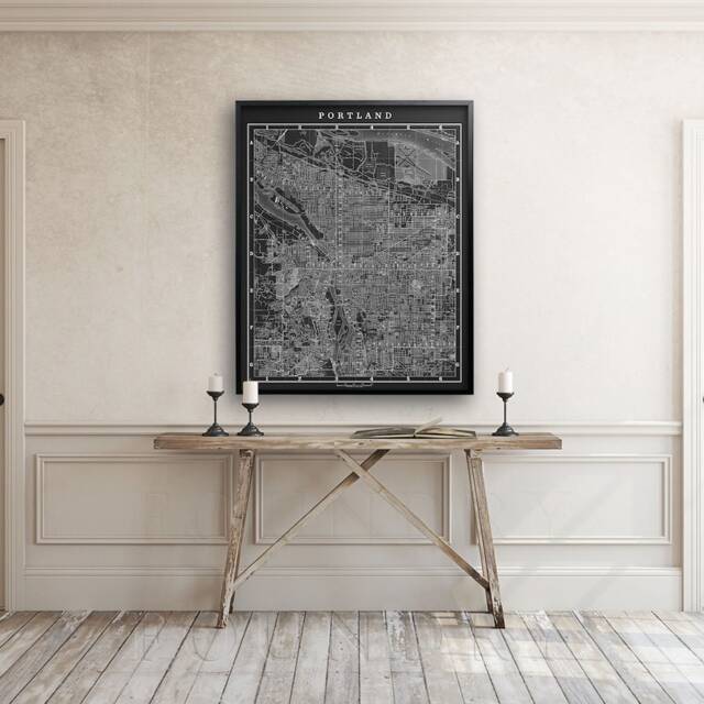Vintage Portland Oregon Map Art Print Black & White City - image 1